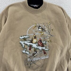 Vintage Morning‎ Sun Sweatshirt Fits Medium Cardinal Chickadee Birds USA Nature
